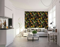 Pineapple wallpaper mural with lush greenery and tropical fruit.

