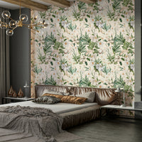 Light and airy floral wallpaper mural with soft pastel tones.

