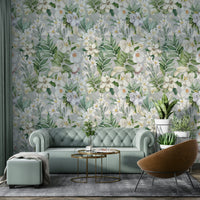 Elegant botanical wallpaper creating a peaceful, serene ambiance.

