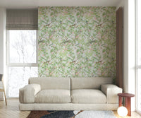 Elegant wallpaper mural featuring a tranquil garden scene.

