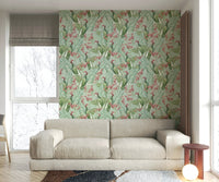 Whispers of the Tropics Wallpaper featuring lush palm leaves.


