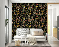 Lush jungle mural featuring monkeys, exotic flowers, and vibrant leaves.

