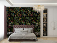 Jungle-inspired mural with vibrant, tropical details and dark tones.

