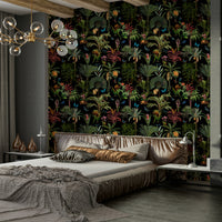 Midnight Jungle Wallpaper with tropical plants and vivid flora.


