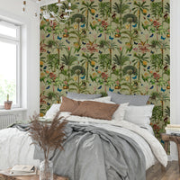 Whispers of the Jungle 3 Wallpaper with floral vines and watercolor texture.

