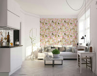 Aristocratic Monkeys in Bloom Wallpaper with dressed monkeys and florals.

