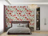 Crimson poppies wallpaper bringing color and structure to walls.

