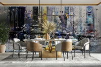 New York mural with graffiti, signs, and abstract art

