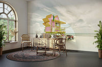 Retro-inspired Miami Beach mural for a coastal room vibe.

