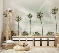 Tropical vintage palm trees mural perfect for home decor.

