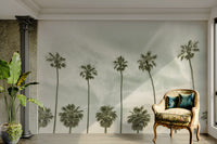 Palm trees mural wallpaper with vintage tropical design.

