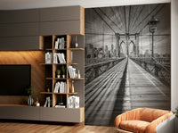 Dramatic black-and-white image of the Brooklyn Bridge for walls.

