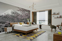 Scenic Japan wall mural featuring Fuji and spring blooms

