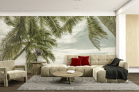 Retro Florida wall mural with ocean and palm design


