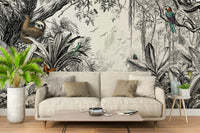 Stylish jungle wall mural in black and off-white for any room.

