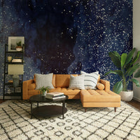 Celestial cobalt blue galaxy design mural for peaceful interiors.

