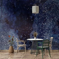 Cobalt Galaxy mural wallpaper with shimmering stars and cosmic design.

