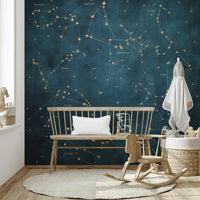 Star Map of Zodiac Constellations Wall Mural with celestial design.

