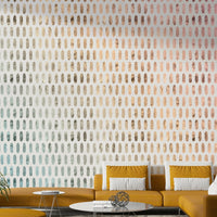 Modern soft white mural wallpaper with iridescent oval design.

