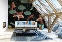 Beautiful koi fish swimming in a serene pond mural wallpaper.

