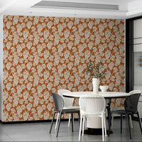 Warm terracotta mural wallpaper for a Mediterranean-inspired room.

