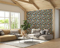 Blue vineyard wallpaper perfect for wine cellars and dining.

