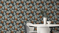 Mediterranean Vineyard Blue Wallpaper with grapevines design.

