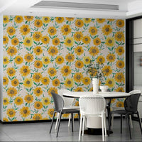 Wallpaper with delicate sunflowers in a warm, breezy layout.

