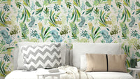 Tuscany Olive Leaf Nature Green Wallpaper with soft painted leaves.

