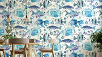 Underwater Fishes Ocean Blue Wallpaper with tropical fish and coral.

