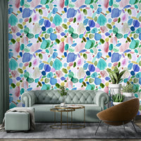 Wallpaper with layered watercolor blue strokes for depth and movement.

