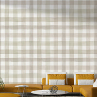 Wallpaper featuring neutral gingham checks on a light background.

