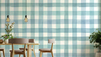 Watercolor Classic Gingham Blue Wallpaper with hand-painted blue checks.

