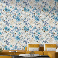 Classy wallpaper with soft blue blooms and subtle foliage.

