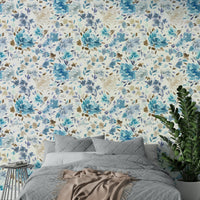 Elegant floral wallpaper featuring soft blue watercolor roses.

