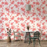 Romantic floral wallpaper with peach and coral tones.

