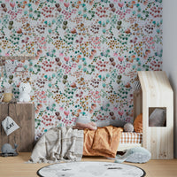 Soft watercolor flowers with green buds and orange petals.

