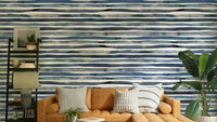 Watercolor Geometric Stripes Soft Blue Wallpaper with alternating stripes.

