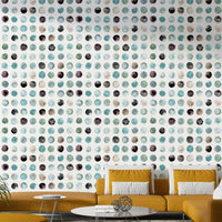Hand-painted dot mural in a soothing aqua blue tone.


