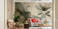 Mural wallpaper showing quiet garden foliage


