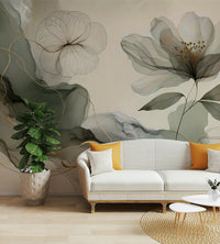 Wall mural with dreamy green garden feel

