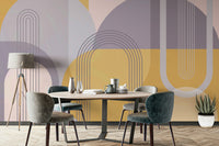 Retro-inspired geometric abstract mural for modern interiors.

