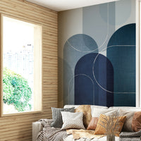 Peel-and-stick Mid Century Blue Linen mural for easy application

