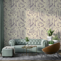 Grey-toned toile wallpaper for vintage-style interiors

