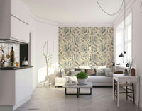 Twilight blue wall mural with vintage toile pattern

