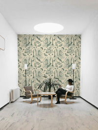 Green mural wallpaper featuring fine vintage patterns

