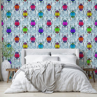 Colorful insect mural wallpaper in sky blue tone

