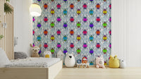 Playroom featuring Rainbow Bugs Blue wallpaper


