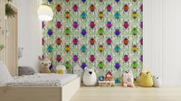 Cheerful insect mural wallpaper for playful spaces

