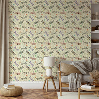 Mural wallpaper with flying dragonflies in color

